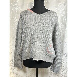 Vintage Havana Distressed Sweater Oversized Cropped Women's Sz S Grunge Grey
